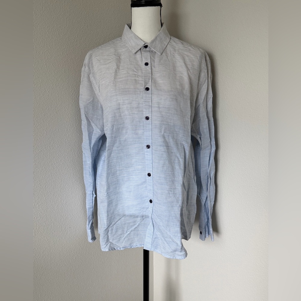 INC International Concepts Light Blue Gradient Striped Button-Down Shirt